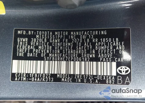 2014 Toyota Corolla S Plus z USA, uszkodzony, nr VIN 5YFBURHE7EP006182